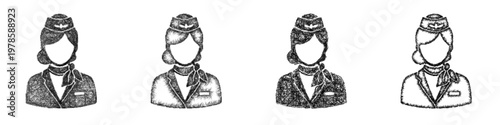 Sketch flight attendant icon design set