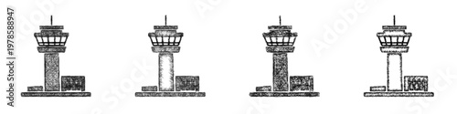 Sketch control tower icon design set