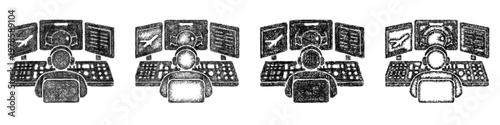 Sketch air traffic control icon design set