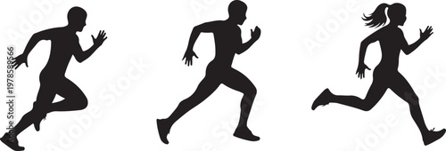 Running People Black Silhouette Vector Sport Fitness Set
