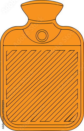 Minimalist vector illustration of an orange hot water bottle for heat therapy pain relief muscle recovery comfort and medical winter healthcare concepts