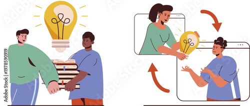 Two scientists collaborate using a microscope and a laptop in a lab setting