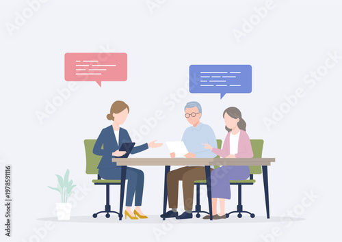Businesswoman Consulting an Elderly Couple Worried About Retirement