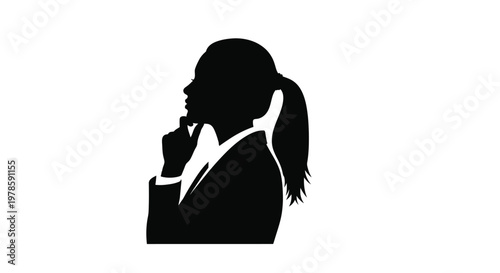 Professional business woman silhouette thinking about creative solutions in this high quality flat vector graphic illustration