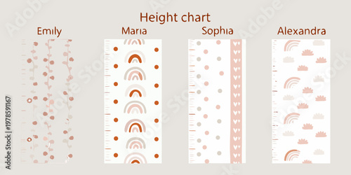 Children s height charts featuring colorful rainbows and floral patterns