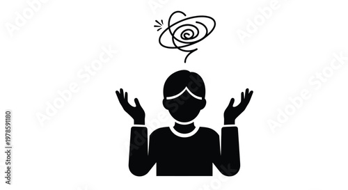 Confused person showing a spiral symbol above their head as a vector graphic design illustration element