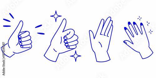 Four hand illustrations depict gestures of approval and pointing