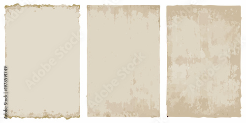 Three aged parchment papers with frayed edges displayed in a row