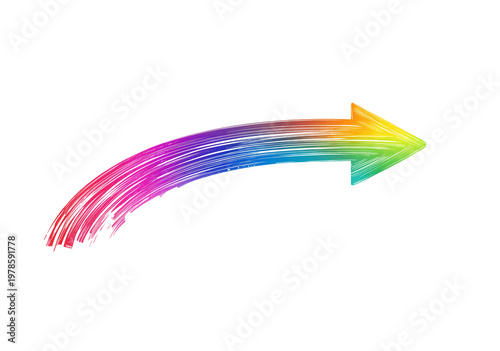 A rainbow gradient arrow sweeping forward with smooth brush texture and vibrant colors symbolizing direction and growth