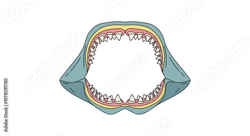 Dental model with sharp teeth exposed.