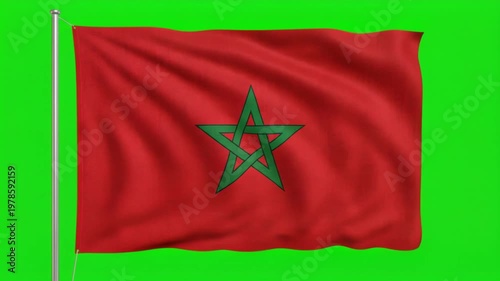 Waving Morocco National Flag on Green Screen Background