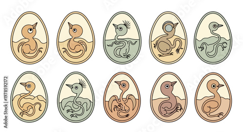 Detailed illustrations of dinosaur embryos.