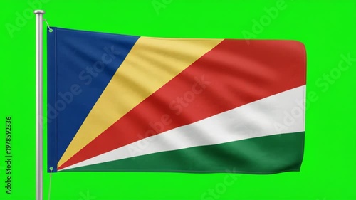 Waving Seychelles National Flag on Green Screen Background