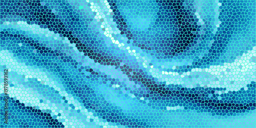 Blue abstract mosaic background with a digital wave pattern and halftone dot texture creating a light artistic design element for a technology wallpaper backdrop.