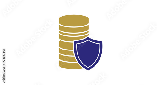 Stack of coins with shield symbol.
