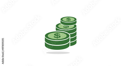 Stack of green dollar coins money.