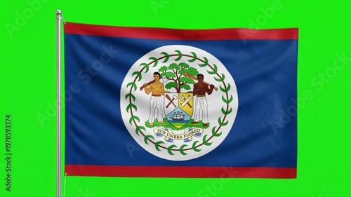 Waving Belize National Flag on Green Screen Background