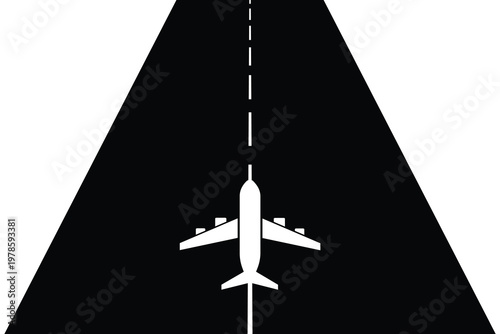 Airplane runway vector icon. Plane take off icon. Silhouette of  Airport runway travel and landing icon. Travel icon. Vector illustration.