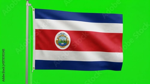 Waving Costa Rica National Flag on Green Screen Background