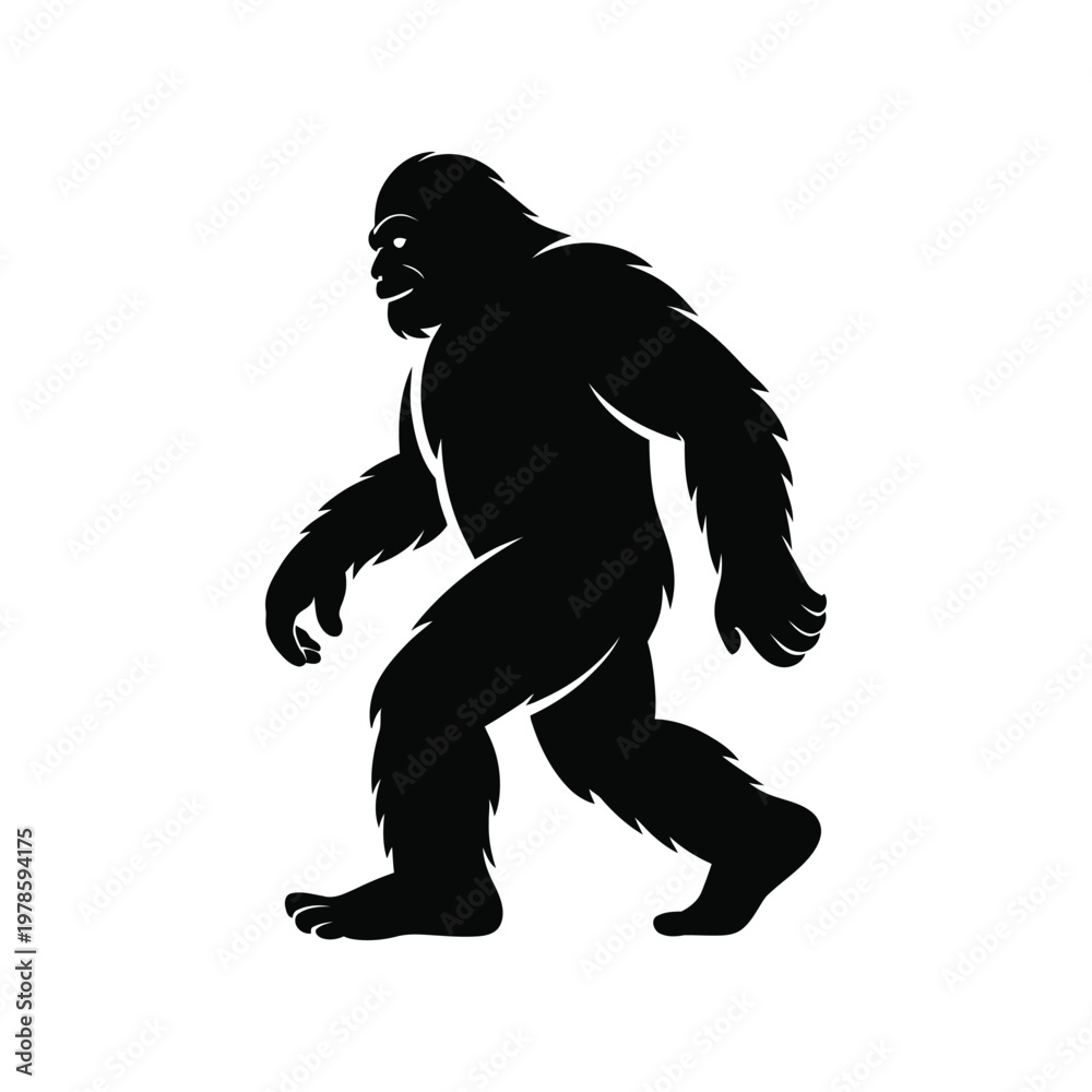 Fototapeta premium Bigfoot Silhouette Vector Illustration Sasquatch Walking Isolated on White