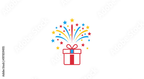 Colorful Gift Box with Fireworks Celebration.