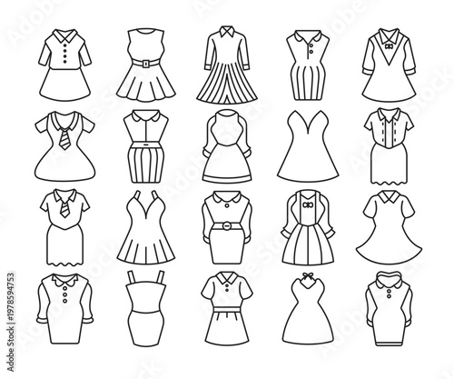 beauty dress line icons set vector illustration