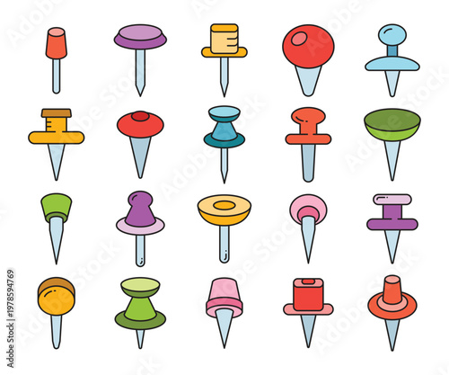 push pin and thumb tack icons vector illustration