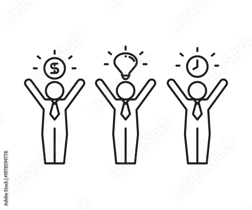 businessman with money, light bulb and clock icons vector illustration