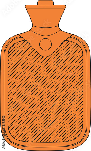 Minimalist vector illustration of an orange hot water bottle for heat therapy pain relief muscle recovery comfort and medical winter healthcare concepts