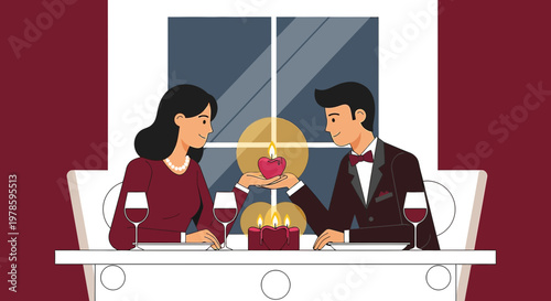 Couple Celebrating Romance with Heart Candle