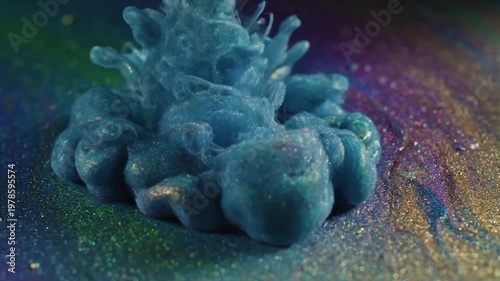 Luminous Iridescent Swirl Iridescent paint glowing intensely against a dark, contrasting background.