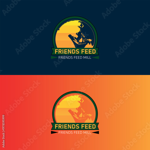 Minimal Feed Industry Logo with Earth and Badge Shape, Professional Globe Badge Logo for Agro Feed Business