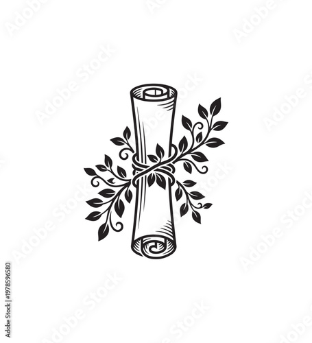 Vintage Scroll Tied With Delicate Botanical Branches.