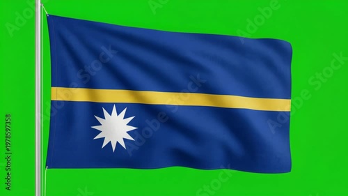 Waving Nauru National Flag on Green Screen Background