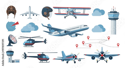 Collection of various aircraft and aviation elements.
