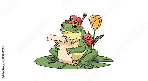 Frog Wearing Backpack and Hat.