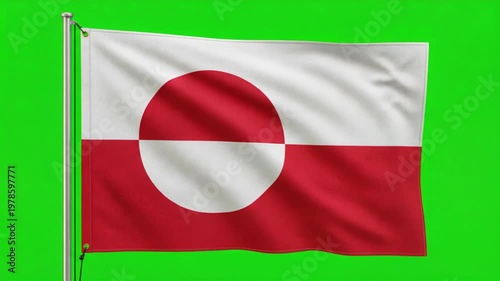 Waving Greenland National Flag on Green Screen Background