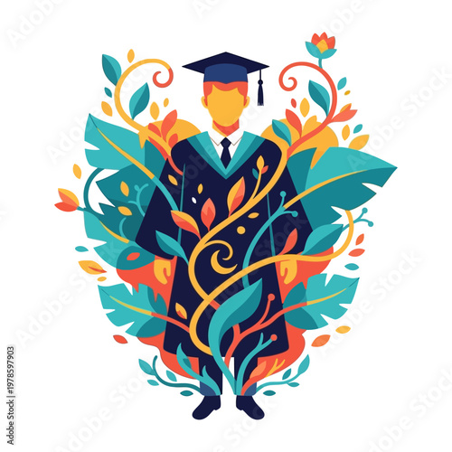 Graduate in Academic Gown Cap.