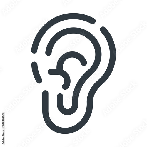 Ear icon for hearing listening and sound perception in a minimalist outline style