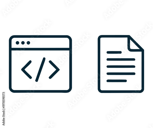 Line icons depicting a website and a document representing coding
