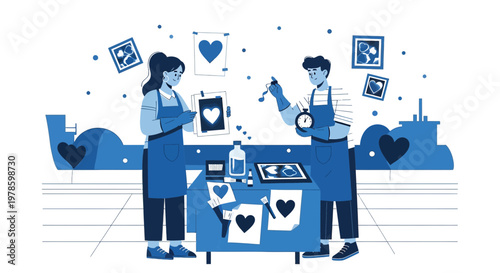 Couple Creating Heart Art Illustration - Love, Crafting, Partnership