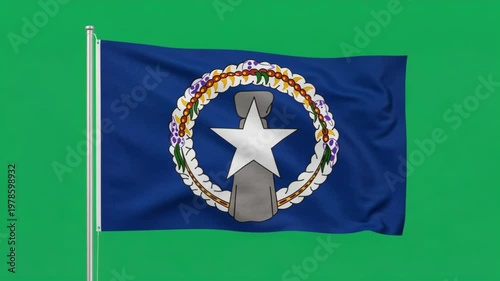 Northern Mariana Islands Flag Waving on Green Screen Background