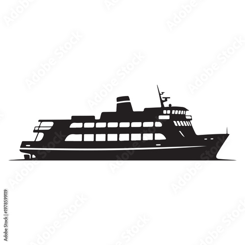 Ferry boat ship silhouette isolated vector illustration cargo transportation vessel watercraft.