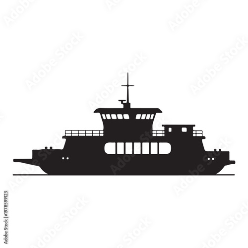 Ferry boat ship silhouette isolated vector illustration cargo transportation vessel watercraft.