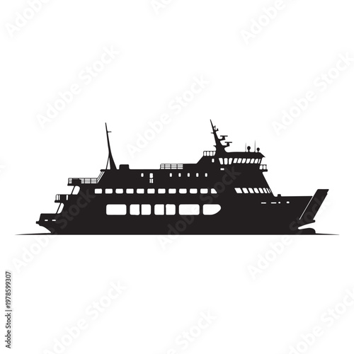 Ferry boat ship silhouette isolated vector illustration cargo transportation vessel watercraft.