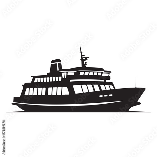 Ferry boat ship silhouette isolated vector illustration cargo transportation vessel watercraft.