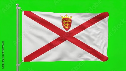 Waving Jersey National Flag on Green Screen Background