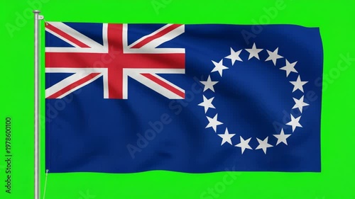 Waving Cook Islands National Flag on Green Screen Background