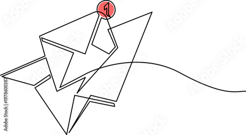 Continuous One Line Drawing of Flying Envelopes with Email Notification Icon Vector Illustration