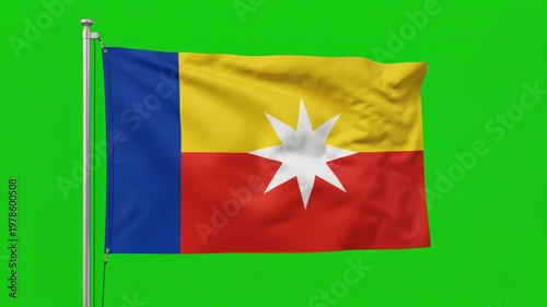 Waving Marquesas Islands National Flag on Green Screen Background